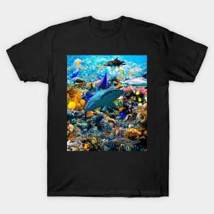 Ocean Dolphin Shark Turtle Coral Sea Fish Orca Whale Reef T-Shirt